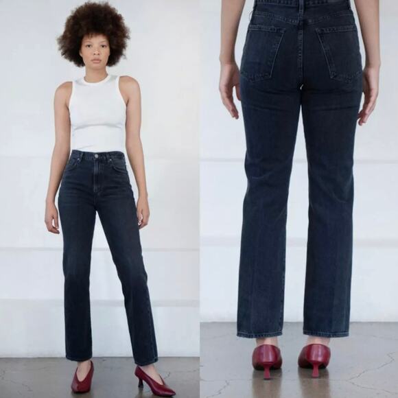 Goldsign Martin Ultra High Rise Denim Straight Leg Jeans Studio Black Sz 32‎ New - Picture 1 of 14